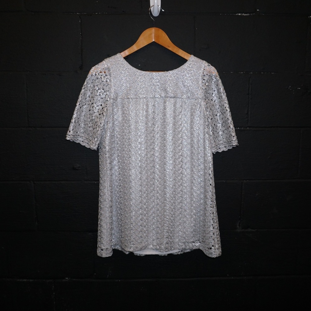 SARA CAMPBELL Silver Lace Popover top tunic